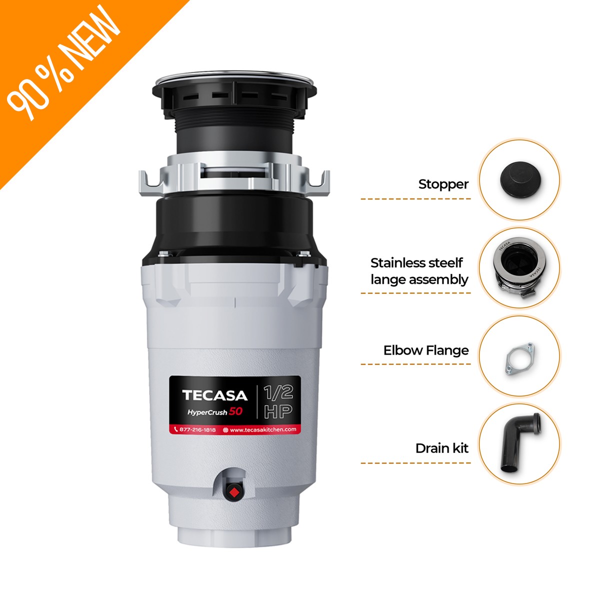 【90% NEW】1/2 HP Continuous Feed Garbage Disposal with Cord, Anti-Jam & Compact gallery