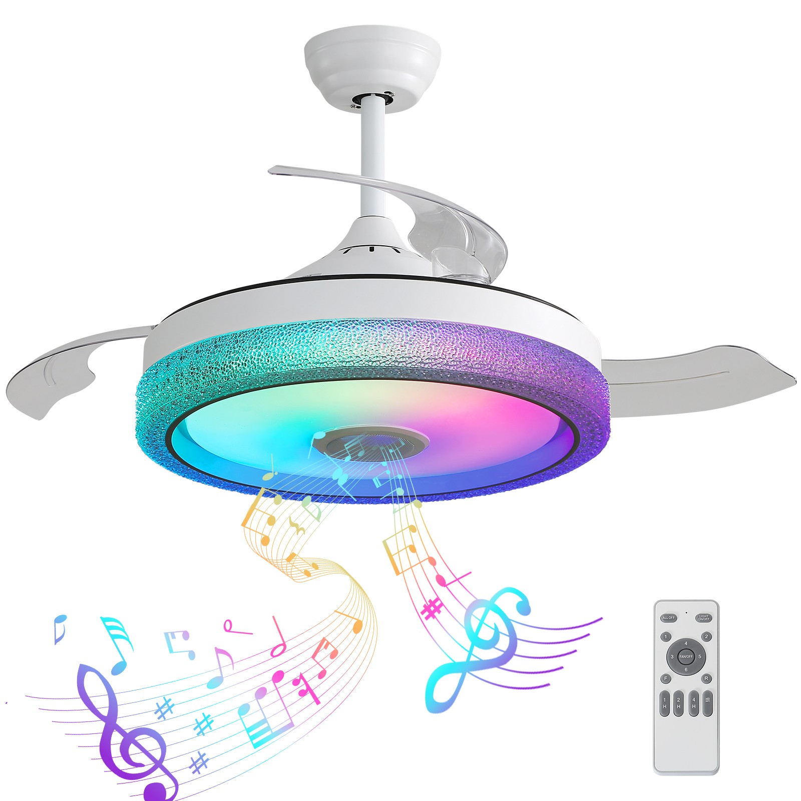 42'' Retractable Invisible Blades Ceiling Fan. Bluetooth Music Player Chandelier gallery