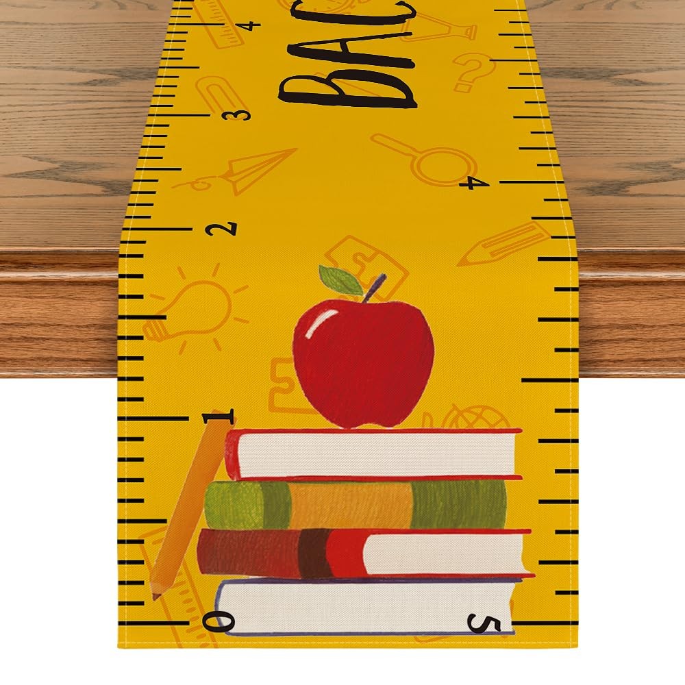Student Table Runner, First Day of Decor, Home Party, 13x72 Inch, Yellow