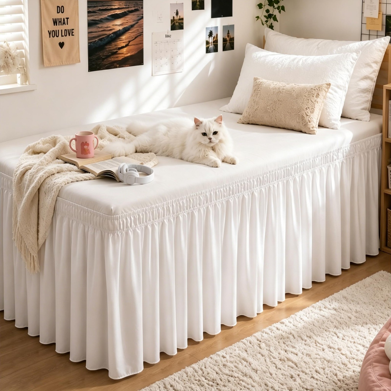 Dorm Bed Skirt Twin XL 32 Inch Drop Extra Long Bedskirt Easy to Put On Elasti... gallery
