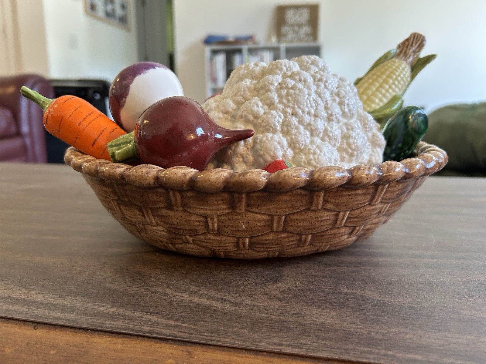 Vintage Hand Painted Ceramic Vegetable Basket 12pc Set MINT - Hobbyist Signed ER gallery