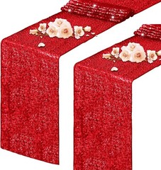 Red Sequin Table Runner 12×108 inch Wedding Party Decor Shiny Sequin Runner 2 pk