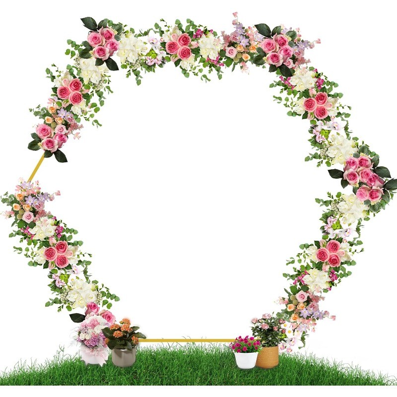 7.2FT Hexagon Wedding Arch, Metal Arch Backdrop Stand for Wedding Party Gold gallery