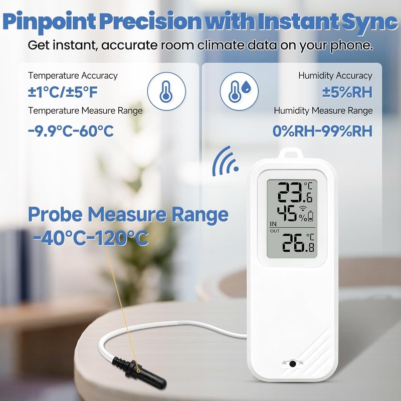 Wireless Freezer Thermometer Digital Temperature Probe WiFi Refrigerator Monitor gallery