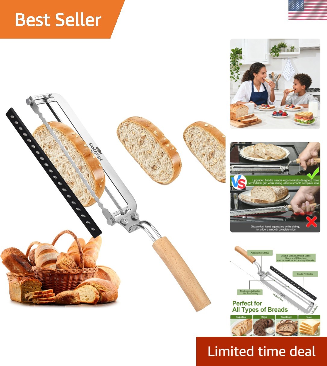 Adjustable Bread Slicer for Homemade Bread - Upgrade Manual Sourdough Bread Knif gallery