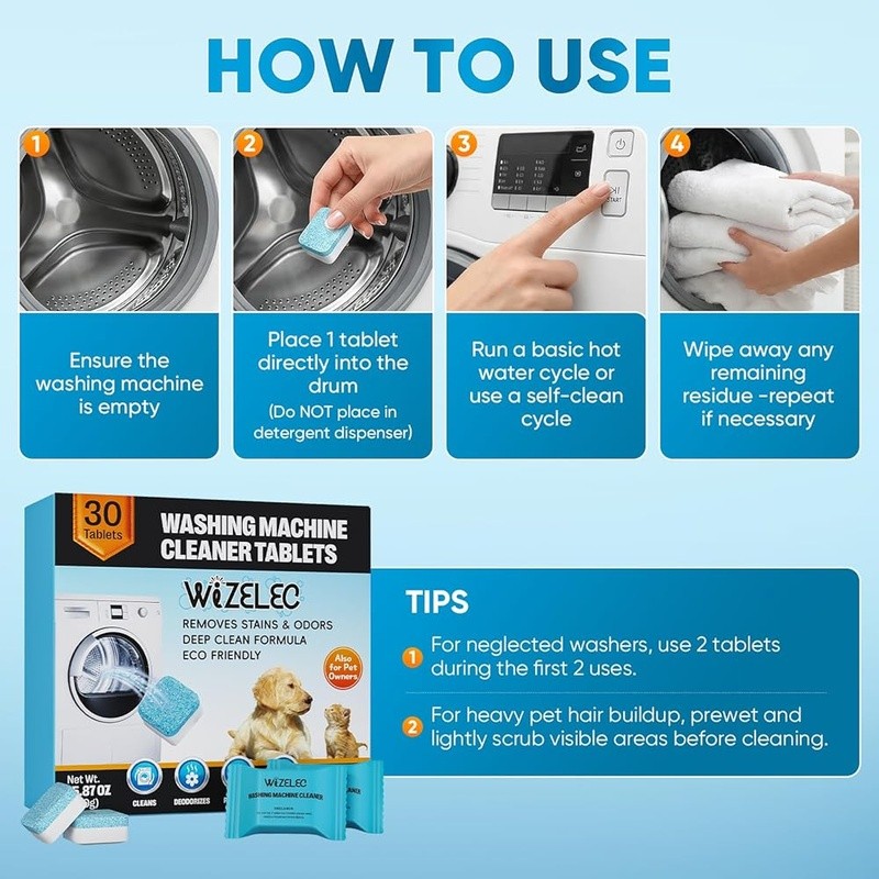 Washing Machine Cleaner Tablets 30 Pack Septic Safe Pet Odor Removal Easy Use gallery