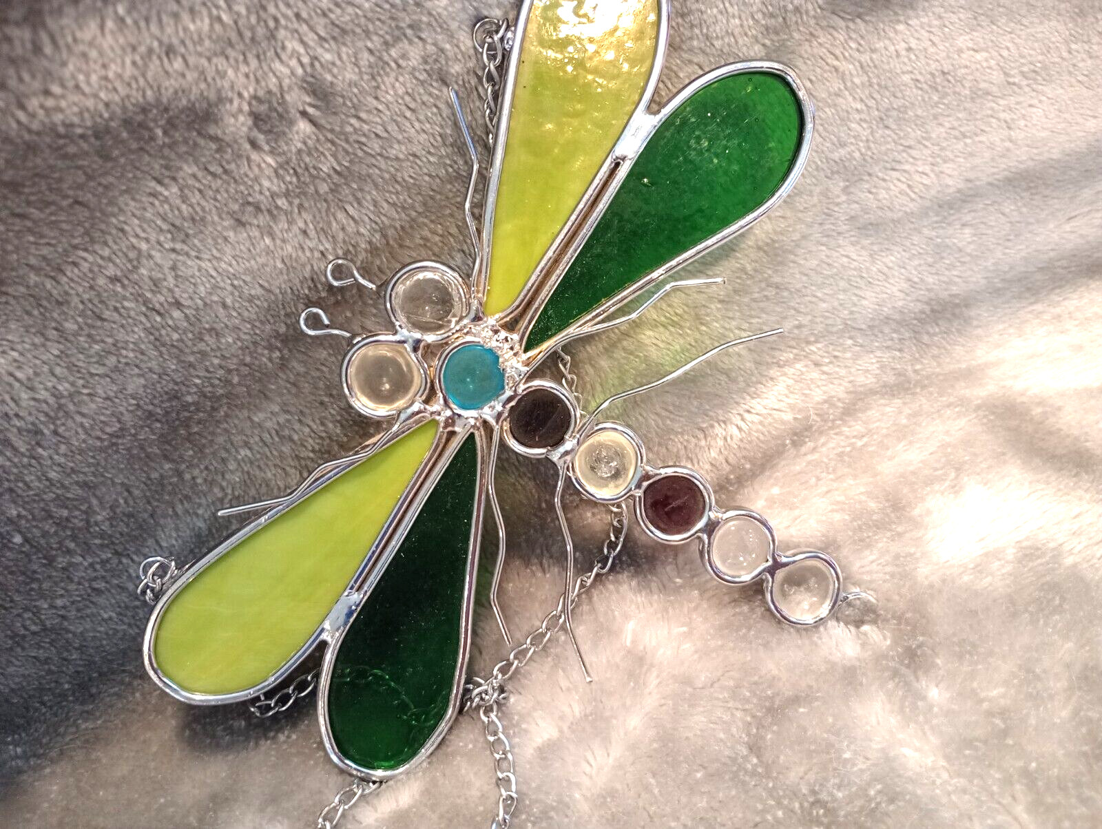 Stained Glass Dragonfly Suncatcher Greens, Blues & purple 6.25" x 5" gallery