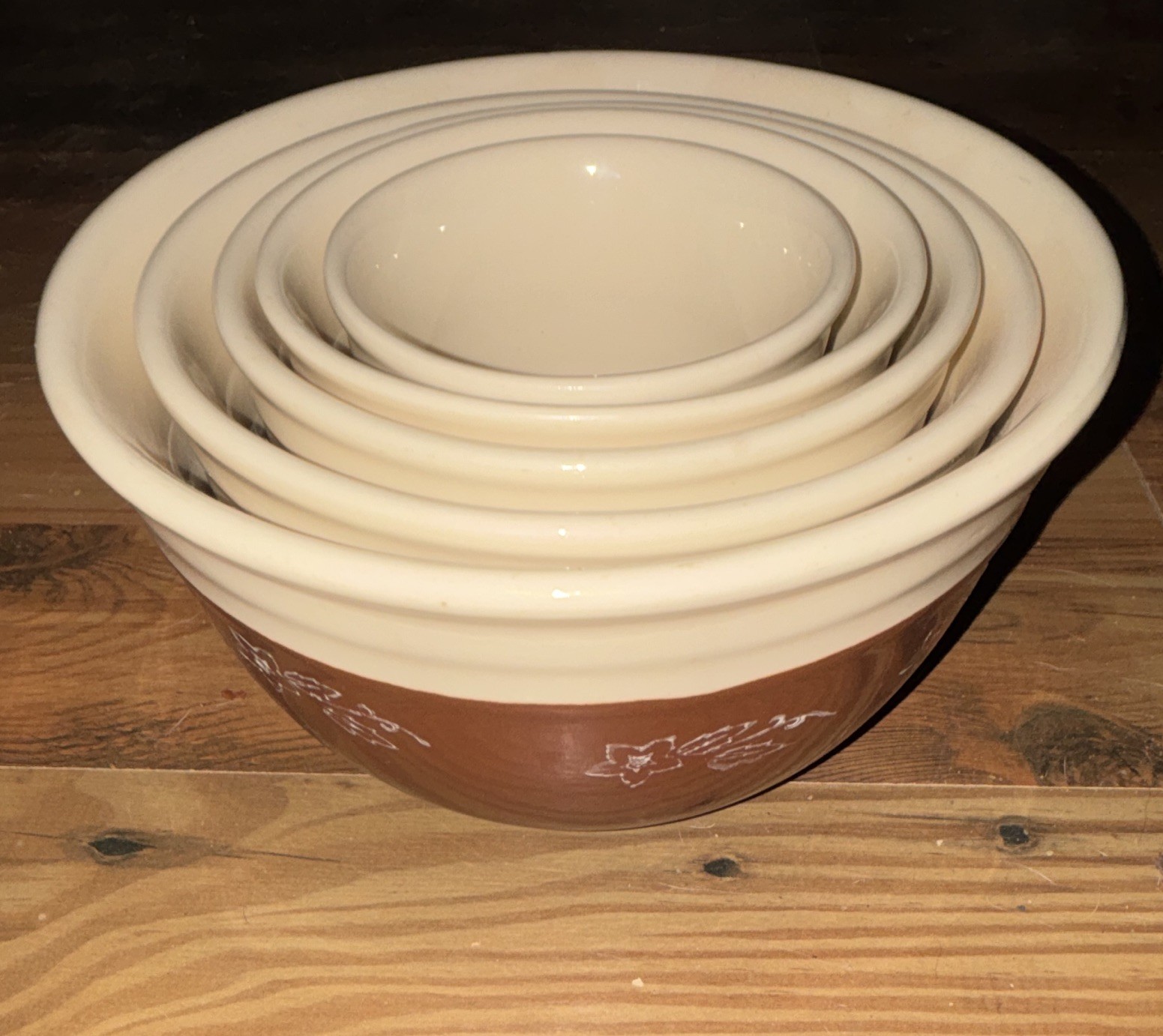 Oxford Stoneware complete Nesting Mixing Bowl Set, 5-Piece Brown/White Floral gallery