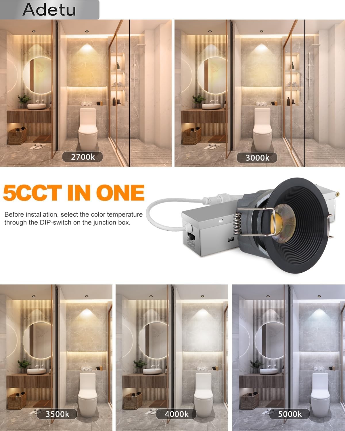 Adetu 2 Inch 5CCT Black LED Recessed Light 12 Packs gallery