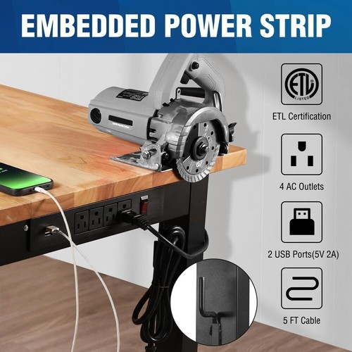 WORKPRO 48"x22" Adjustable Garage Workbench Rubber Wood Top Heavy-Duty Work Desk gallery