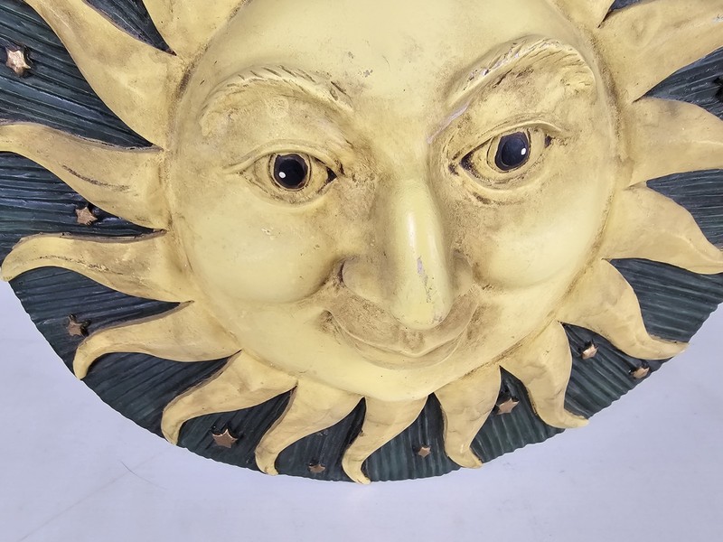 Vintage Sun Face Wall Decor 12” Round Celestial Plaque Gold Green Rustic Boho gallery