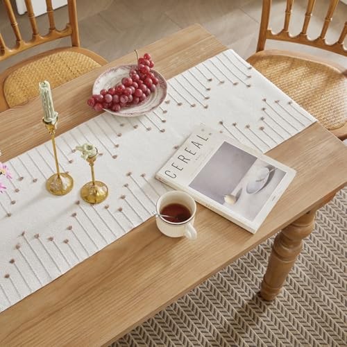 Boho Table Runner, Natural Cotton Woven Macrame Table 14×48 Inch Taupe/Ivory gallery
