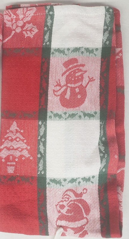2 Same Jacquard Tea Towles (15x25") CHRISTMAS SNOWMAN & LEAVES IN SQUARES,Nidico gallery