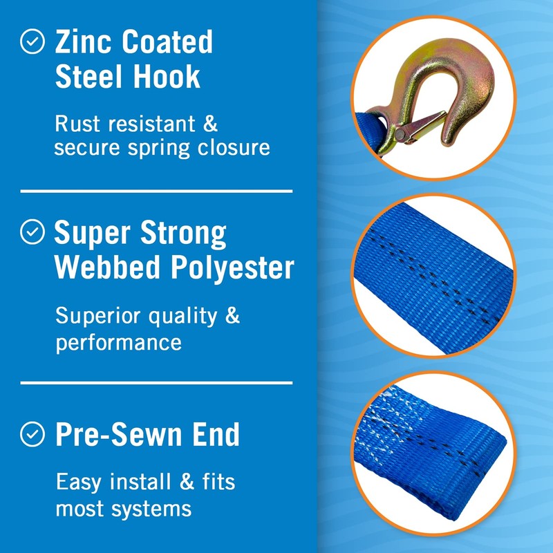 Boat Trailer Winch Strap with Hook Replacement 2" x 20' gallery