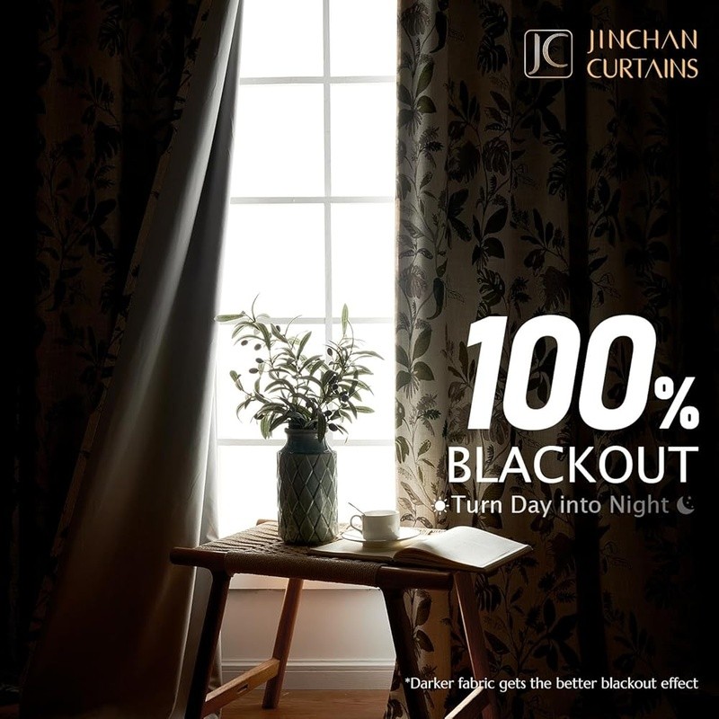 Leaf Pattern Blackout Curtains Linen Blend 2 Panels Window Drapes Home Decor New gallery