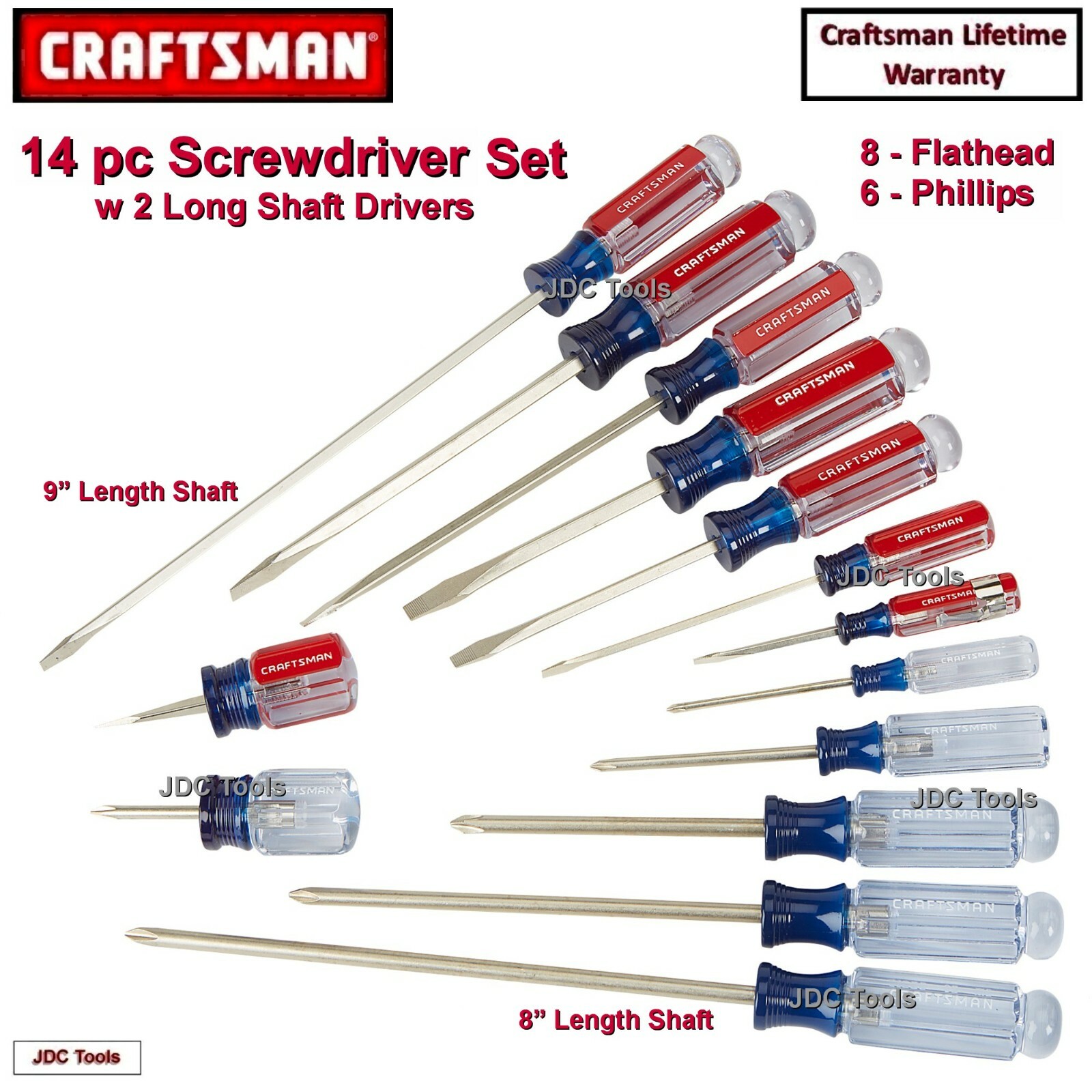 Craftsman 14 pc piece Screwdriver Set - 8 Flathead 6 Philips - 2 Long Reach 17 gallery