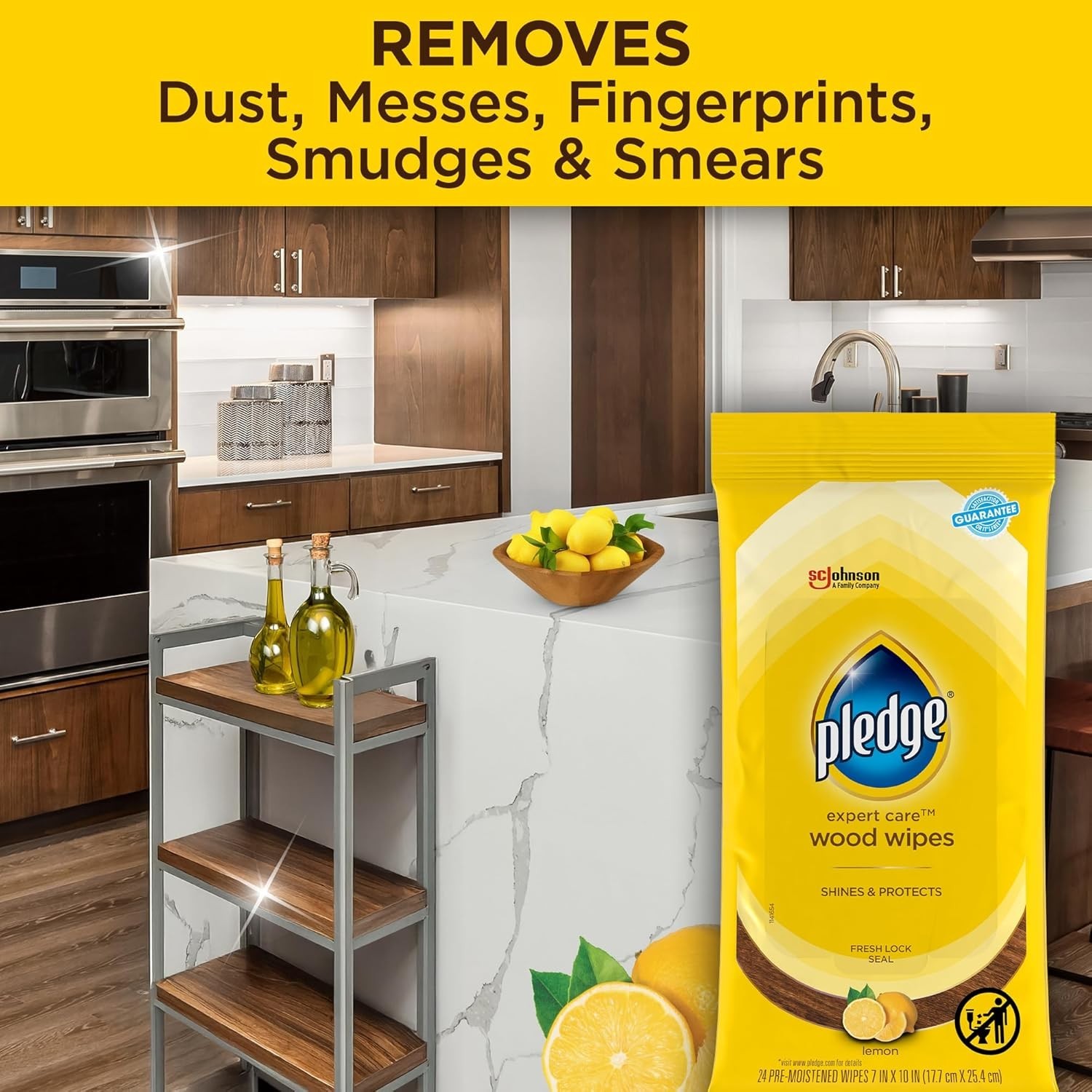 Pledge Expert Care Enhancing Wood Wipes, Lemon Scent, 24 Count gallery
