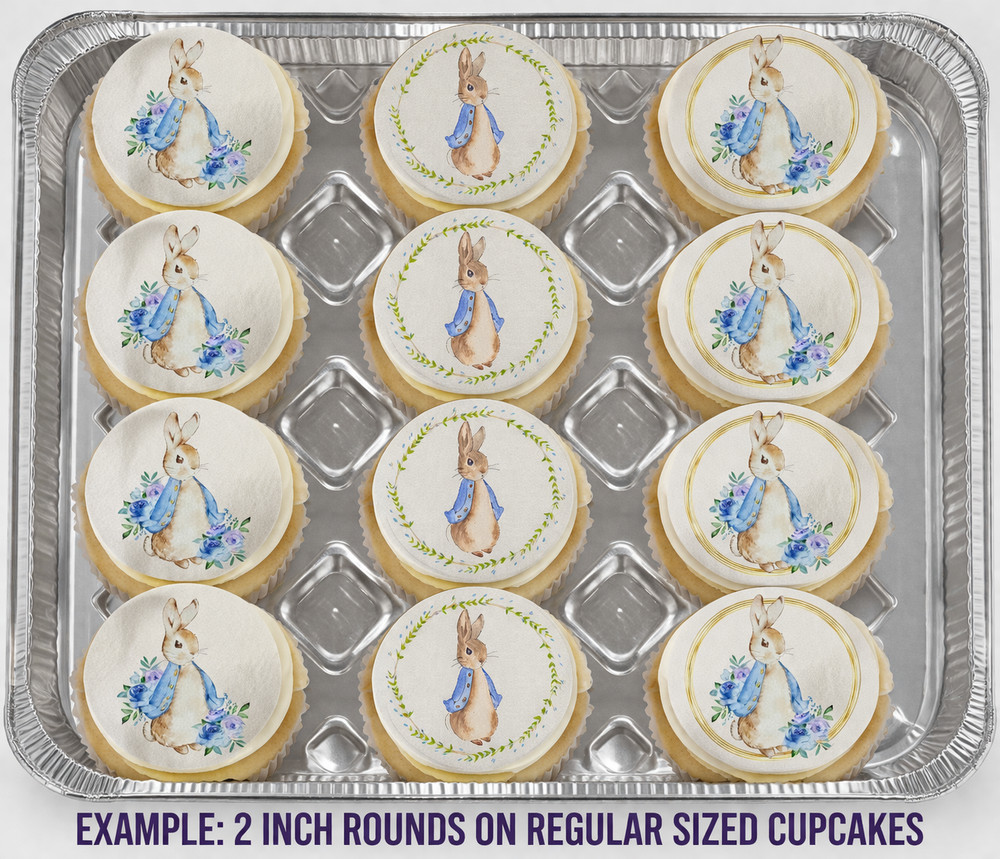 12 pc. Beatrix Potter, Peter Rabbit BLUE edible image rounds, choose sz. PRE CUT