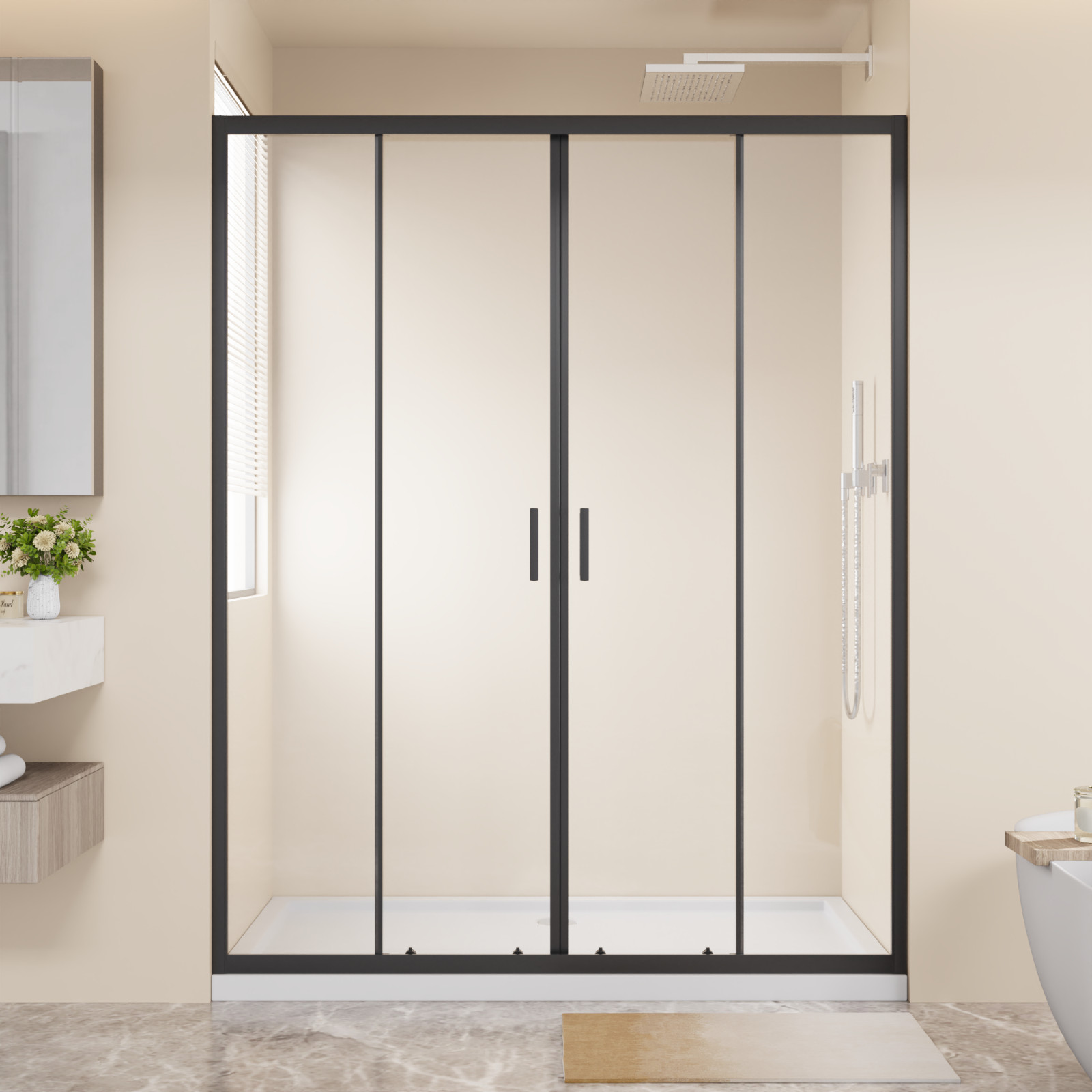 60"x72" 4-Panel Center Opening Double Sliding Shower Door, 6mm Tempered Glass gallery