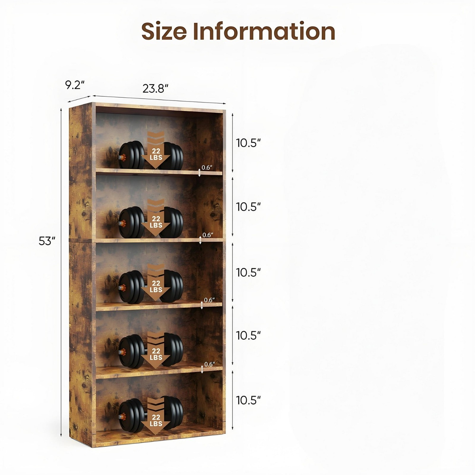 CONCETTA 5 Shelf Bookcase 53" Tall Open Bookshelf Classic Rust Free Ship gallery