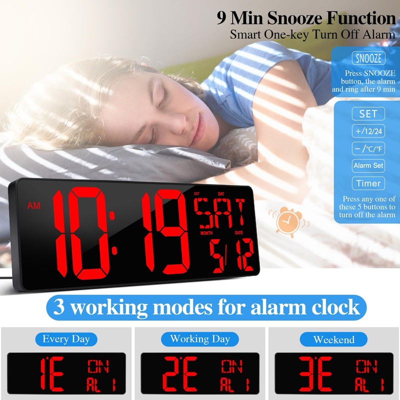 CYMHCHL 17.2" Large Digital Wall Clock Large Display with Remote Control gallery