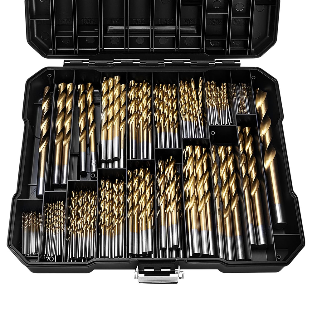 230 Pcs Titanium Twist Drill Bit Set for Metal and Wood,Coated HSS Conventional