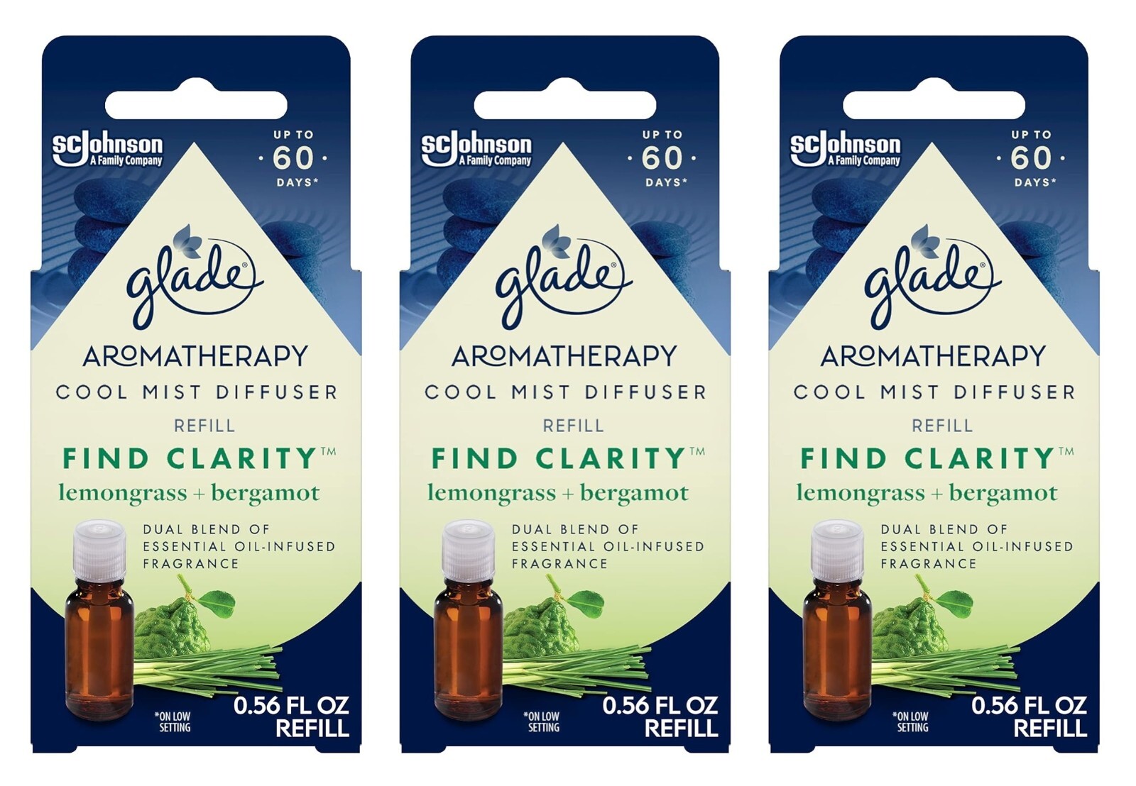 3 PACK Glade Aromatherapy Cool Mist Oil Diffuser Refill, Find Clarity Lemongrass gallery