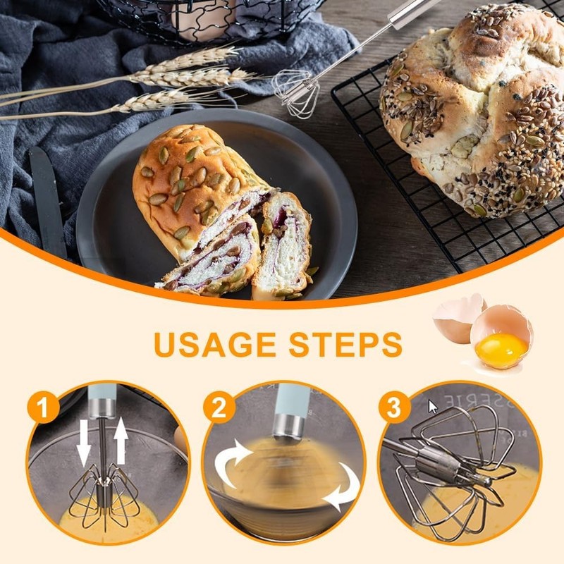 Semi-Automatic Egg Whisk Hand Push Egg Beater Stainless Steel Blender Mixer Whis gallery