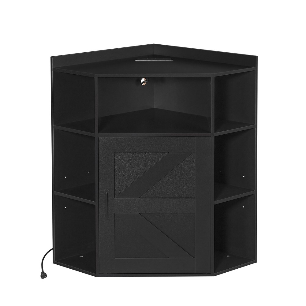 Triangle Corner Storage Cabinet with Charging Station Door & Shelves Home Office