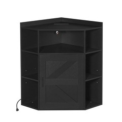 Triangle Corner Storage Cabinet with Charging Station Door & Shelves Home Office