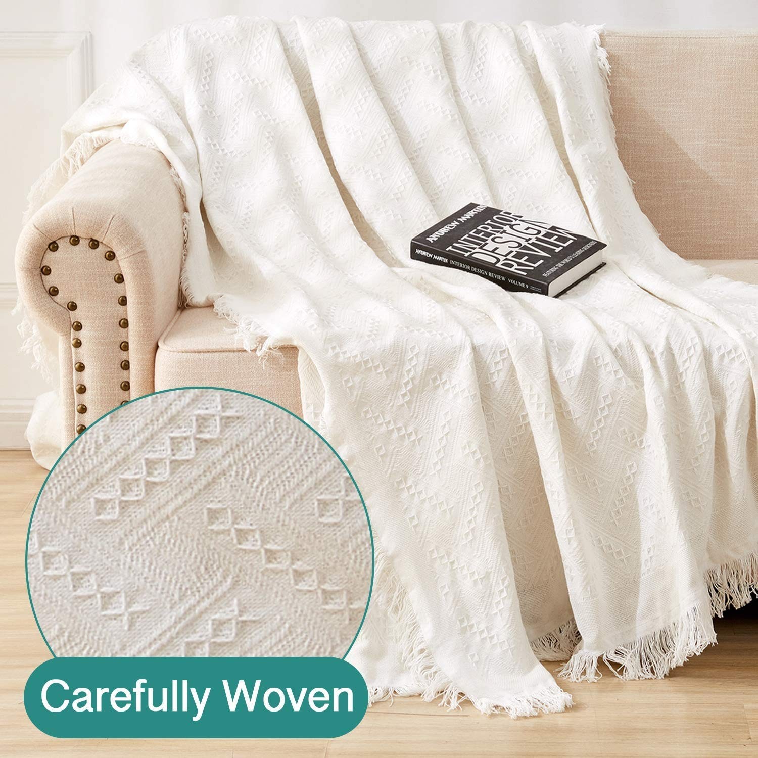 Large Beige White Sofa Cover Durable High Quality Fabric Easy Installation gallery