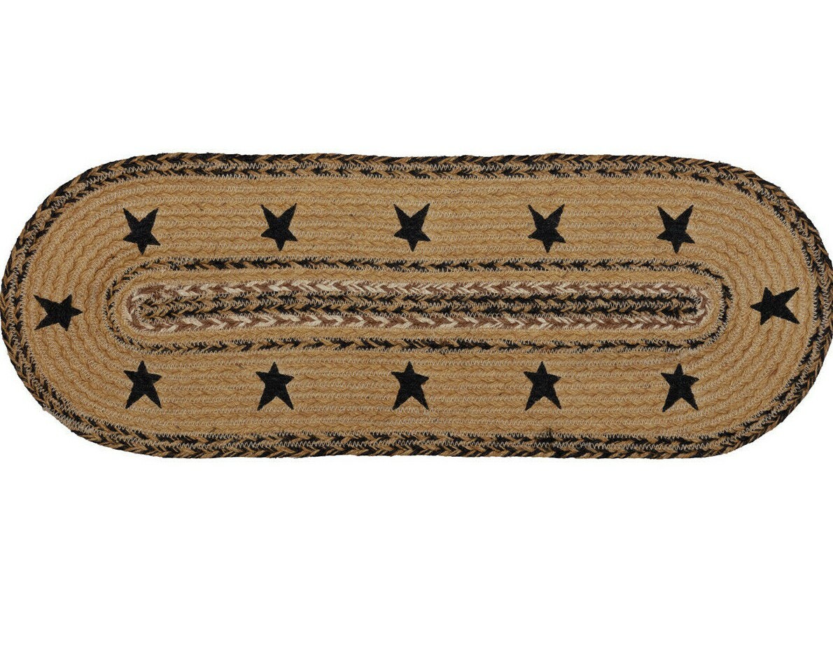 NEW KETTLE GROVE Caramel Brown BLACK STAR Braided Jute 24" Table Runner gallery