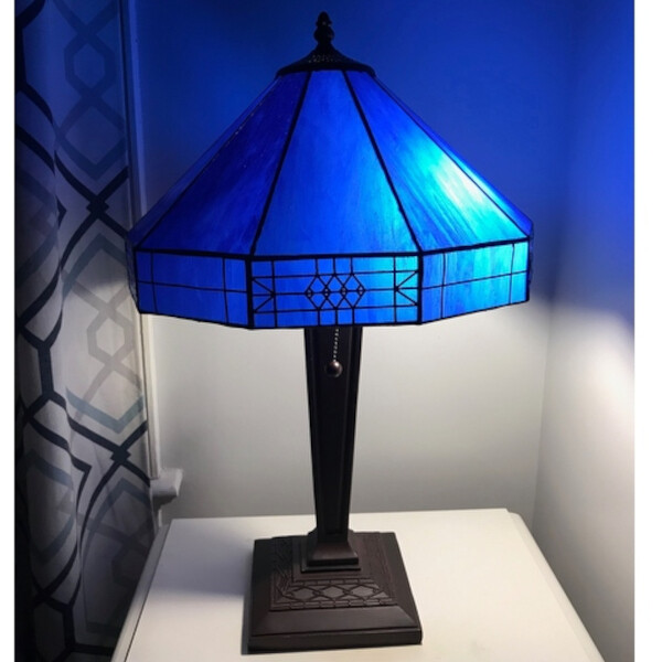 Stained Glass Lamp Tiffany Style 2-Light Royal Blue Table Lamp 14x21in gallery