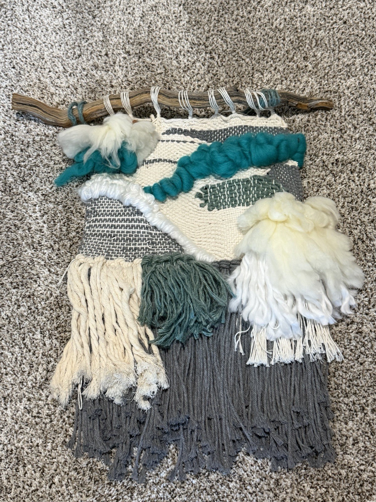 Large Neutral and Blue Wall Hanging. Blue Green Woven Decor. Bohemian Home Decor gallery
