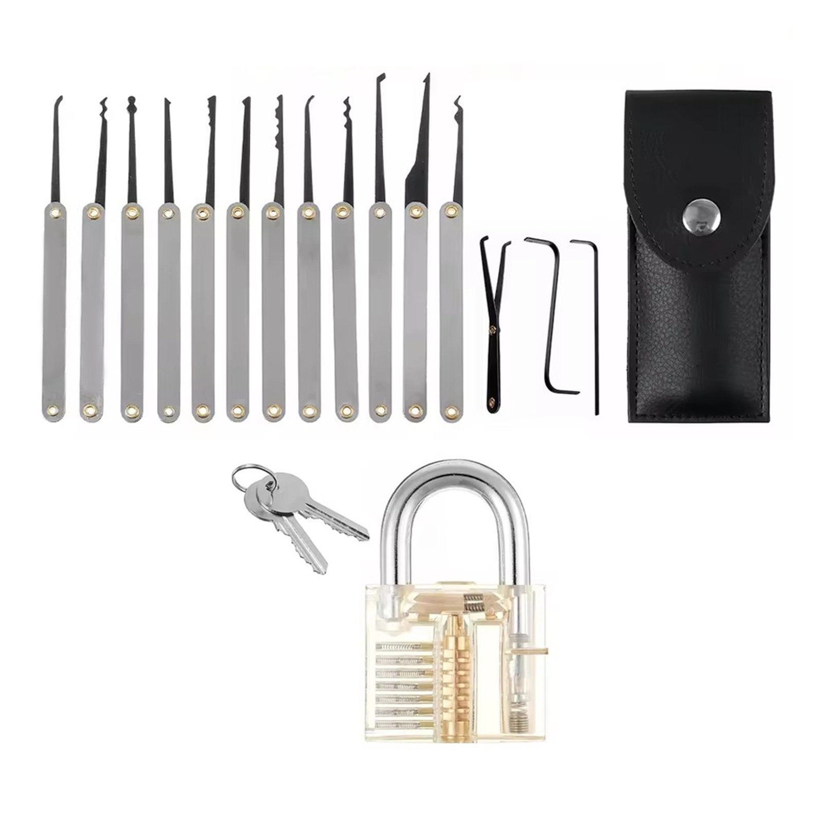 Stainless-Steel-ABS-15in1-Multi-functional-Key-Pick-Tool-Set-Transparent-Design gallery