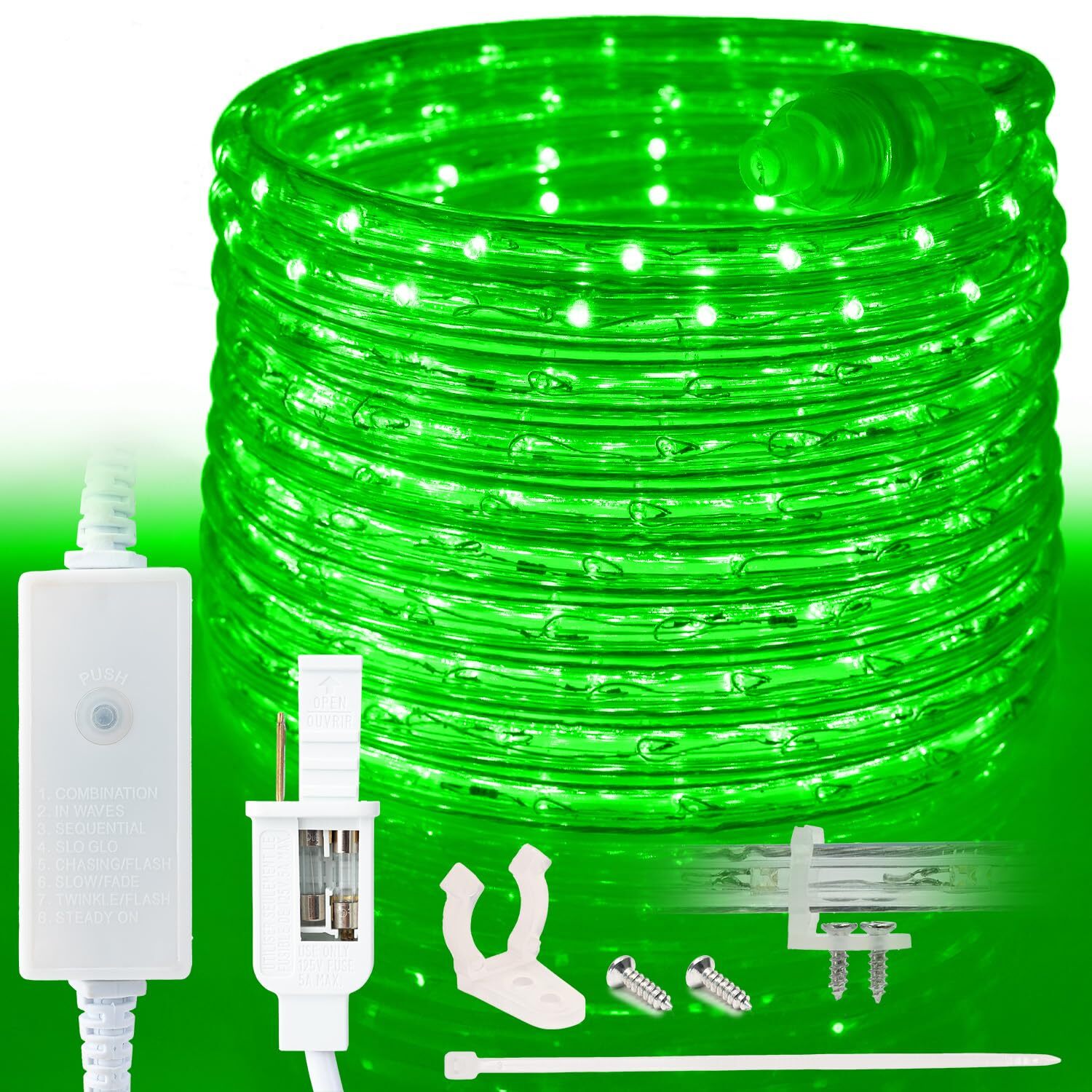 Green 8-Mode LED Outdoor Waterproof Rope Light 10' 25' 50' 100' 150' 300' ft gallery