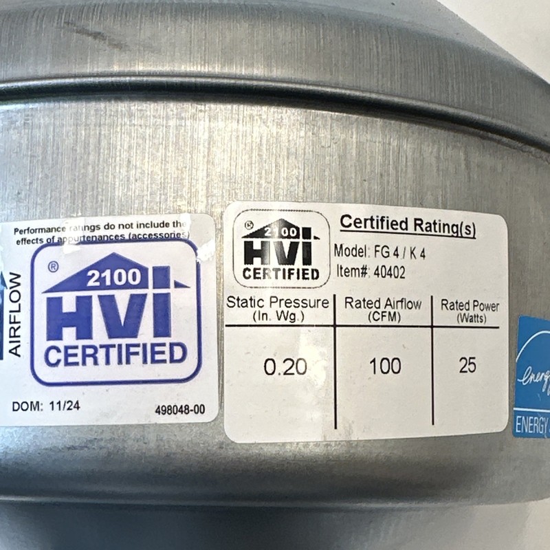Fantech FG-4 4in Multi-Purpose Centrifugal In Line Duct Fan 120V 100CFM 25 Watt gallery