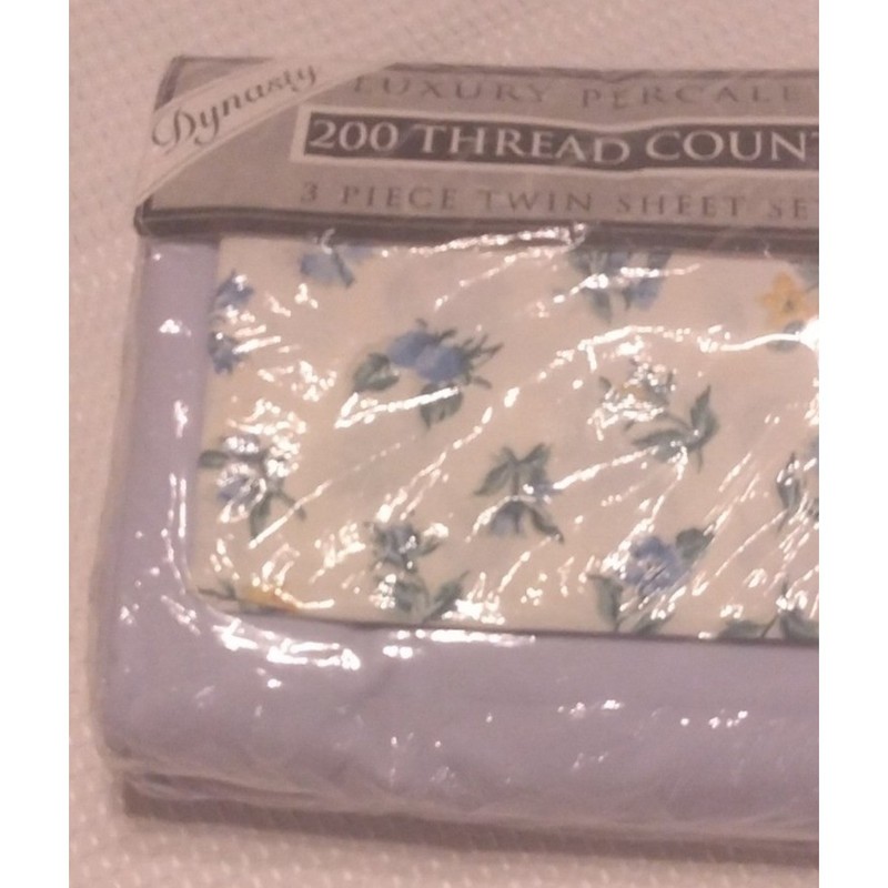 Dynasty Luxury Percale 200 Thread Count 3 Piece Twin Sheet Set Blue Floral New gallery