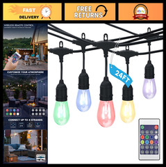 24FT LED RGBW Outdoor String Lights, Remote Control Color Changing, Waterproof C