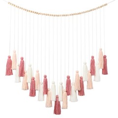 DrCor Blush Pink Boho Macrame Wall Hanging – Handmade Rose Gold Tassel Decor …