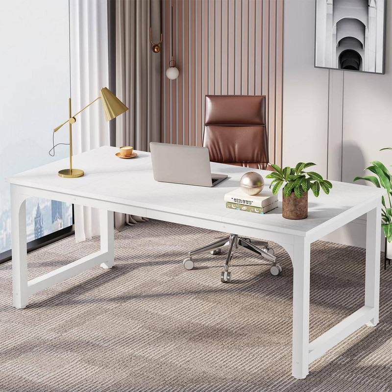 Capen 71 In. Rectangular White Engineered Wood Computer Desk with Thicken Metal gallery