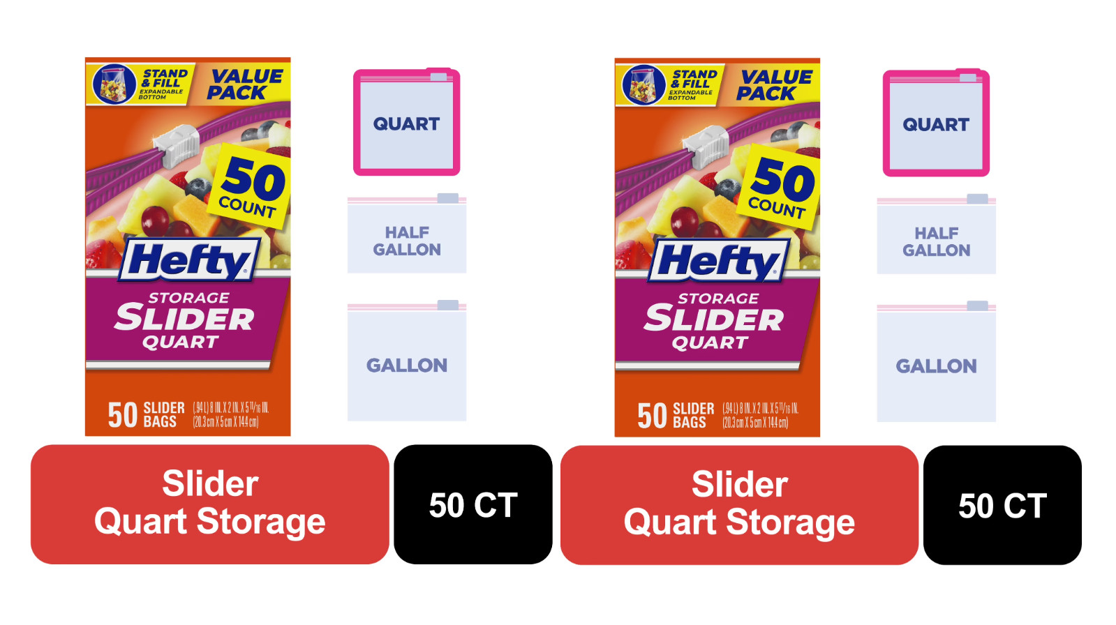 Hefty Slider Kitchen Storage Bags, Quart Size, 50 Count, pack of 2 gallery