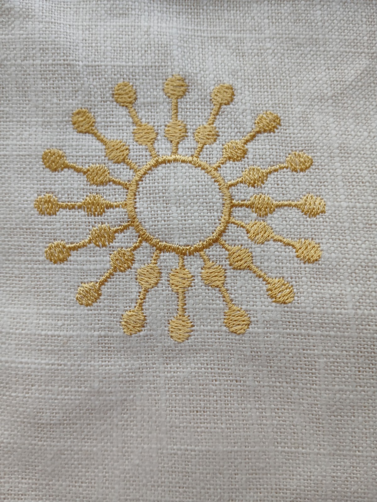 CUSTOM SMITH & NOBLE DRAPES~OFF WHITE W/ EMBROIDERED Gold Sunburst ~81”LONG gallery