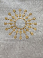 CUSTOM SMITH & NOBLE DRAPES~OFF WHITE W/ EMBROIDERED Gold Sunburst ~81”LONG