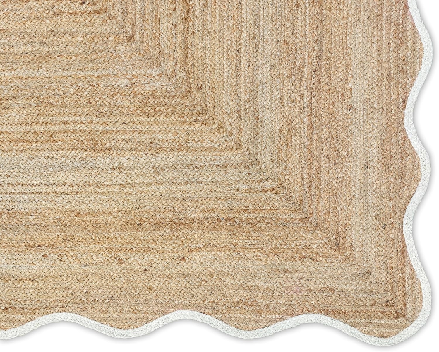 Scallop Rug Natural Jute Braided Carpet Rustic Modern Living Area Floor Rug gallery