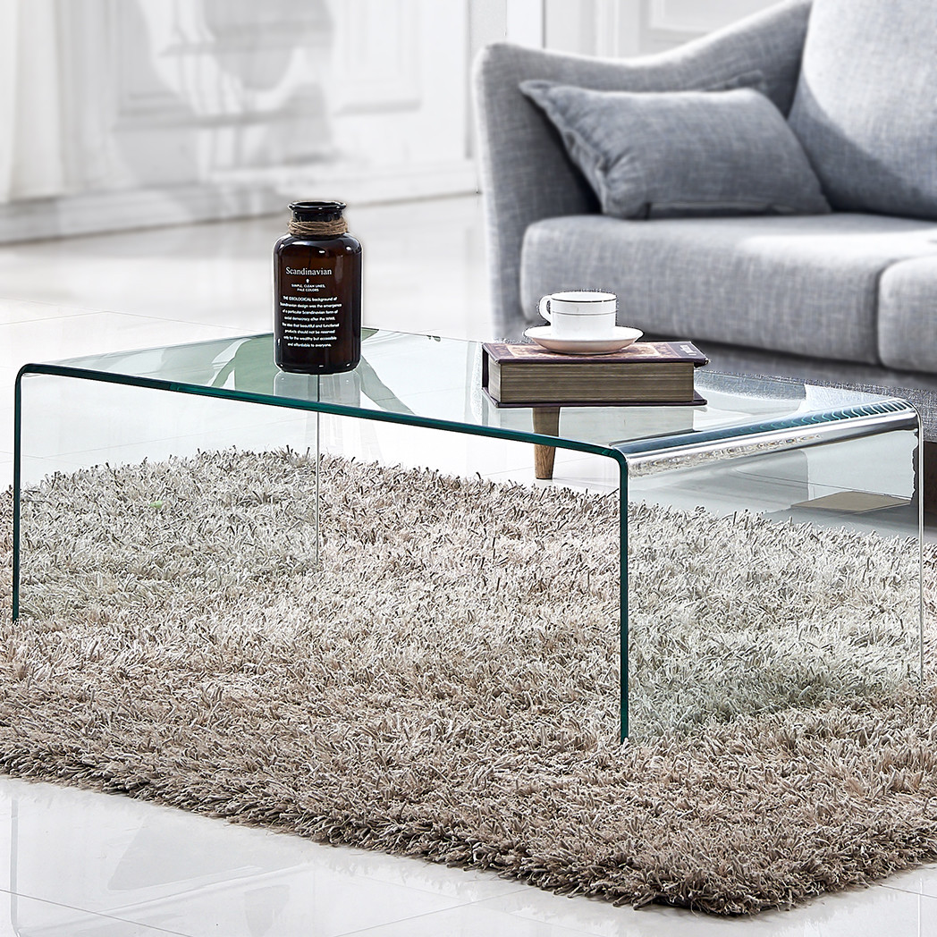 Modern Rectangular Waterfall Design Tempered Glass Coffee Table gallery