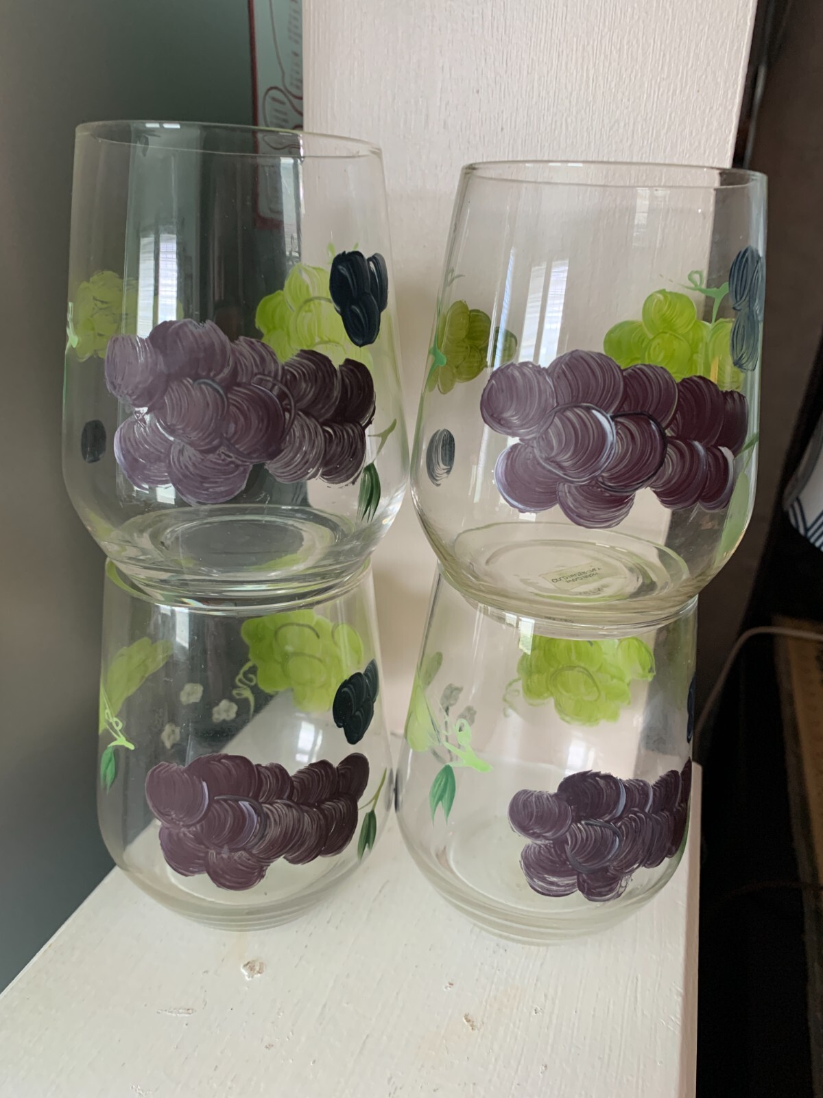 Stemless Wine Glasses Hand Painted Grape Design Set Of 4 gallery