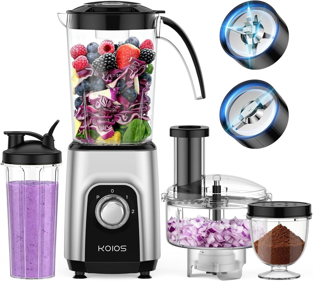 KOIOS Blender/Food Processor Combo Max 1000W, 4 in 1 34oz Pitcher, 22oz Blending
