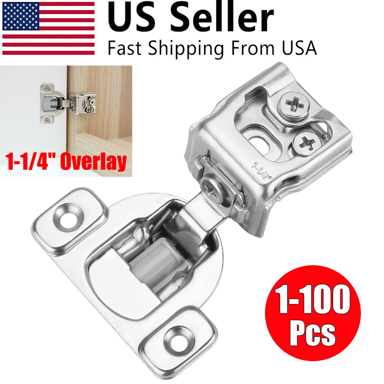 1-1/4" Overlay Soft Close 105 Degree 2 Cam Press In Face Frame Cabinet Hinge Lot gallery