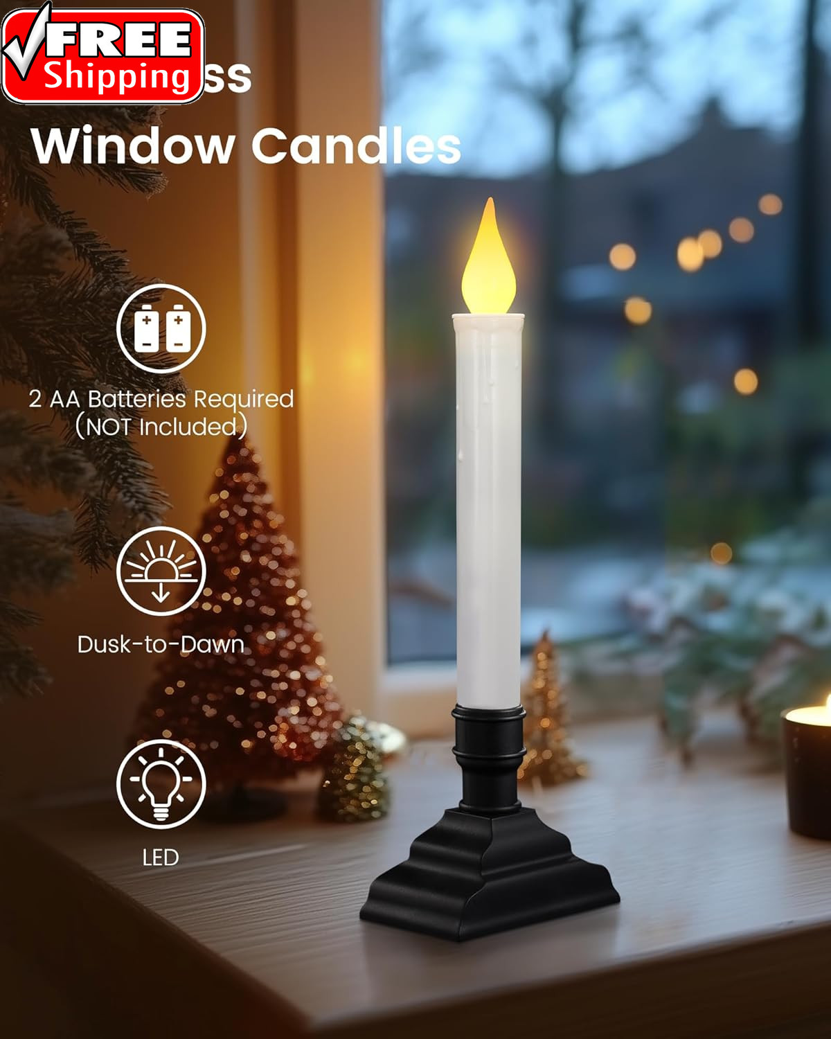 4 Pack Battery Operated Window Candles, Dusk-To-Dawn Window Lights with Removabl gallery